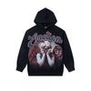 Mens Oversized Hooded Zip-Up Sweatshirt With Rhinestone Letter Print Cotton Streetwear
