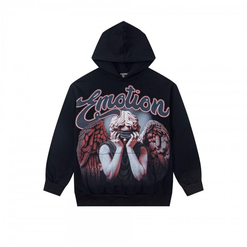 Mens Oversized Hooded Zip-Up Sweatshirt With Rhinestone Letter Print Cotton Streetwear