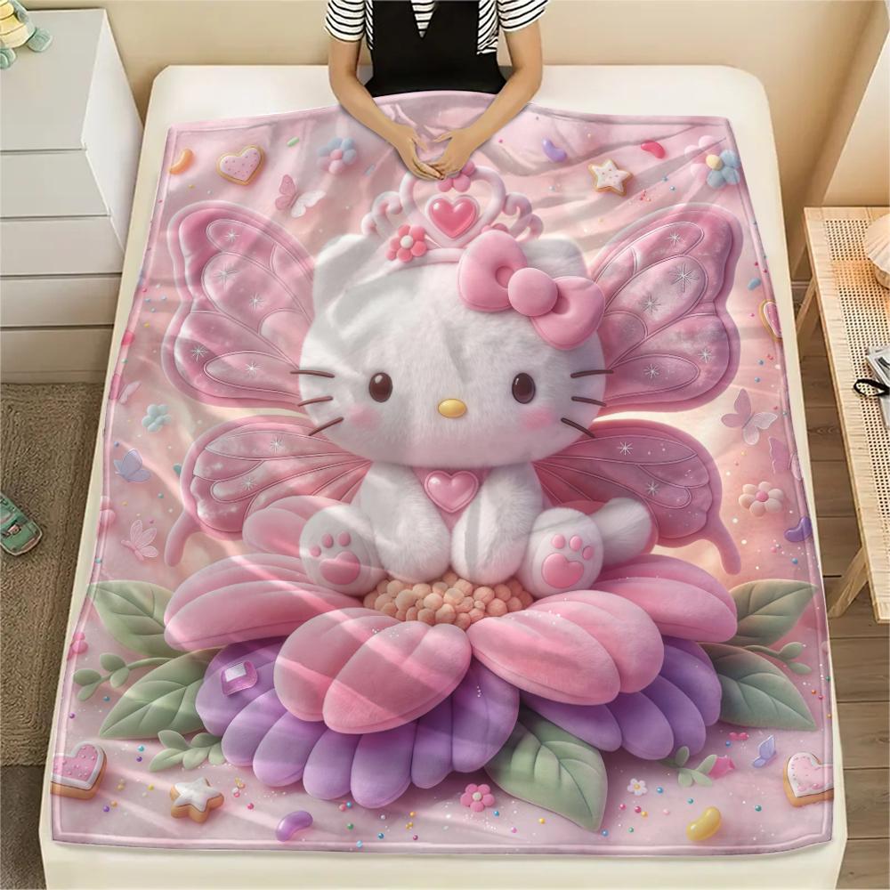 1PC Hello Kitty Pink Print Flannel Blanket, High Quality All Seasons, Home Decor, Warmth and Comfort, Perfect for Christmas Gifts