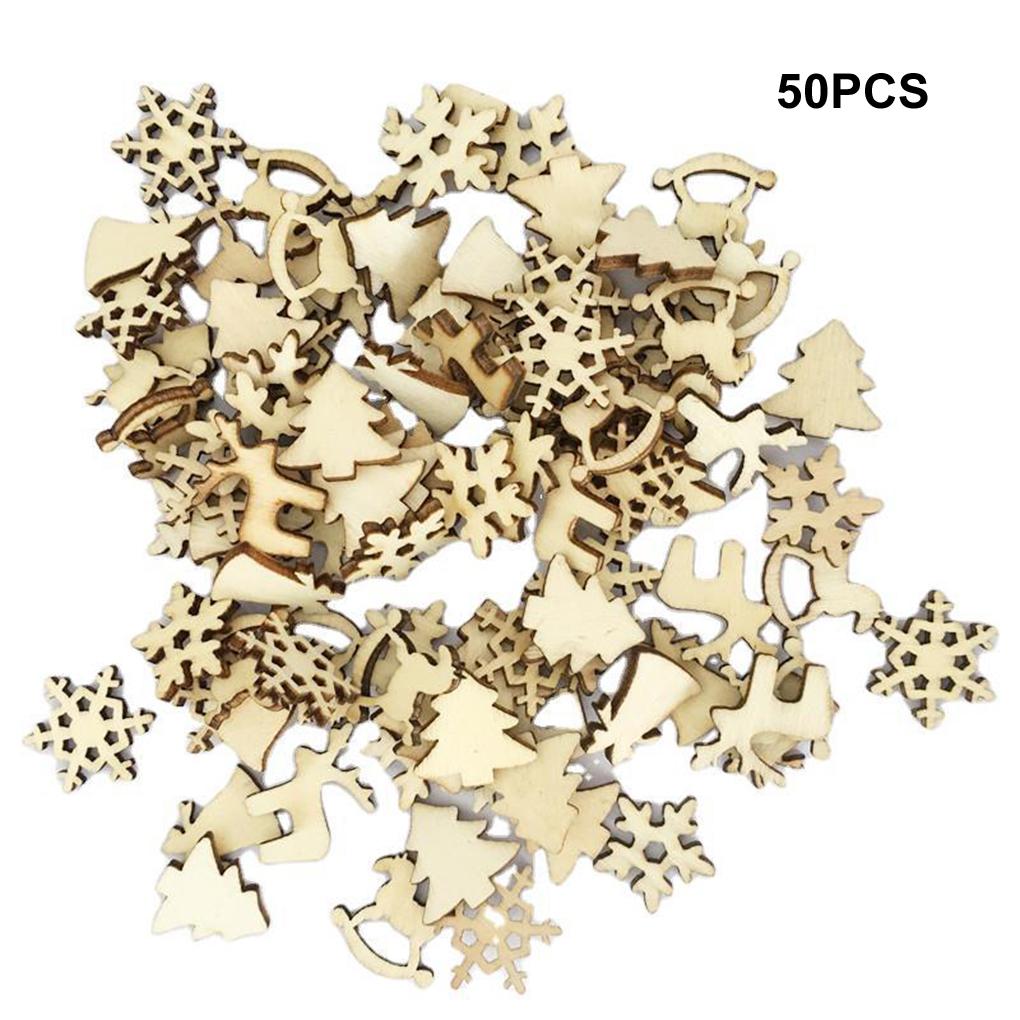 50x Christmas Tree Wooden Hanging Ornaments For Xmas Decoration Snowflake Xmas Tree Pendants Mini