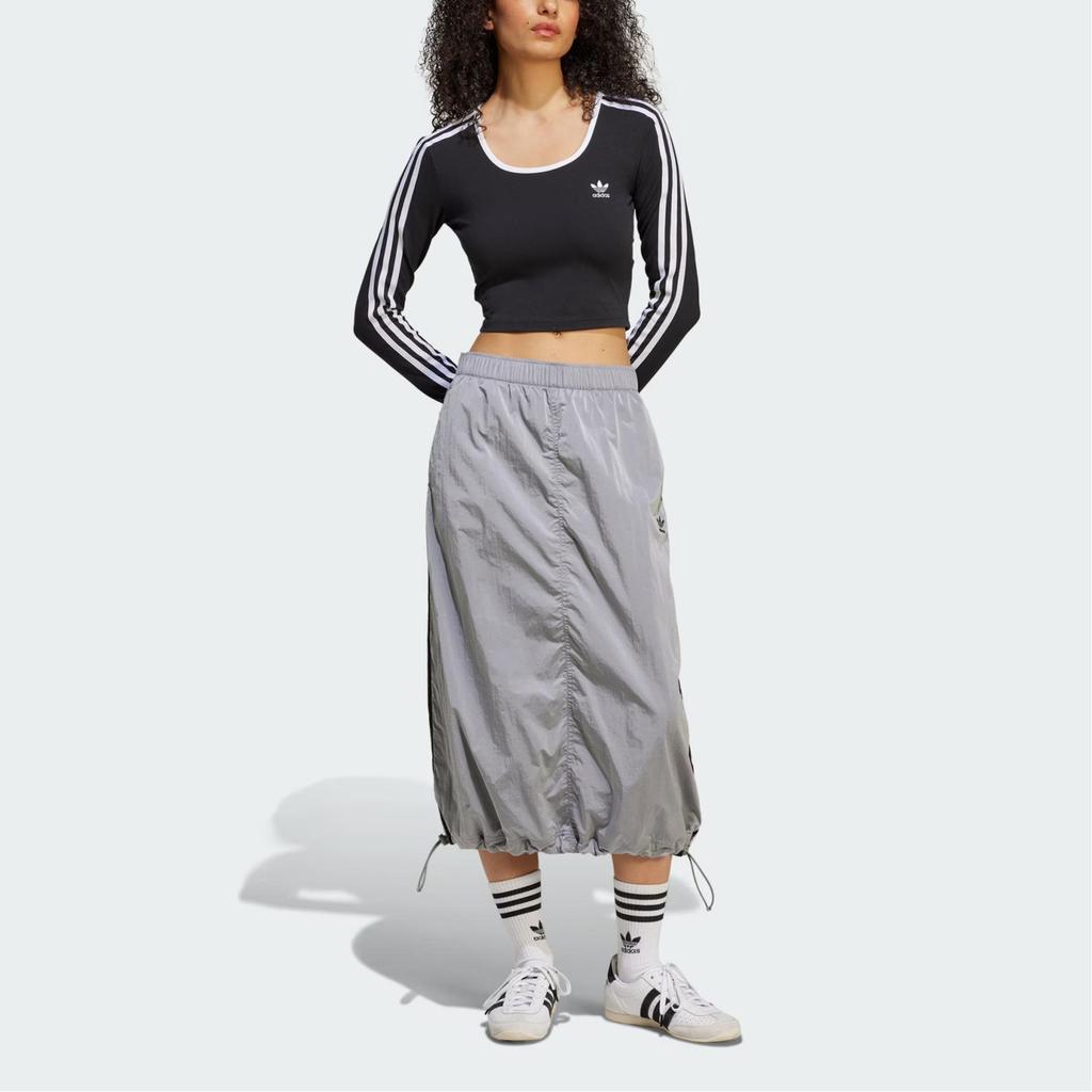 adidas Originals Adicolor Midi Woven Nylon Skirt With Brand Logo Three Stripes Sports Elastic Casual Long Skirt Women Skirts Ice-Grey JD2582