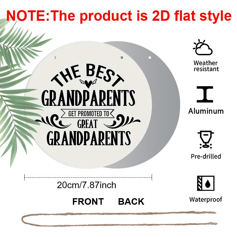 2D Flat, 1pc Round Aluminum "The Best Grandparents Get Promoted to Great Grandparents" Sign, Funny Vintage Text Wall Decor, Waterproof & Durable