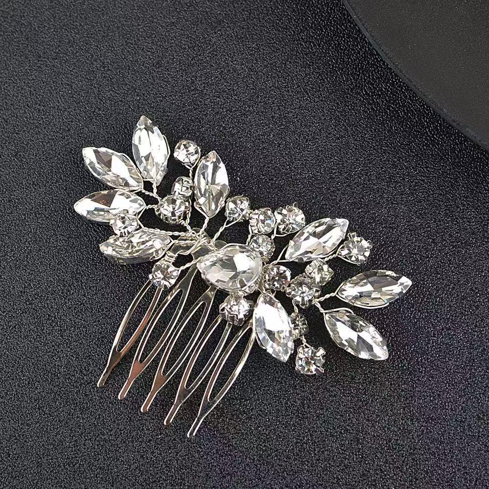 Hand-Woven Crystal Floral Rhinestone Hair Comb Headpiece for Weddings