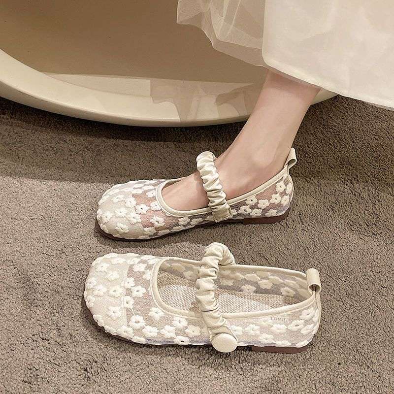 35-43 Large Size Women's Shoes 41 Wide Feet Fat Mesh Sandals Flat Bottom Hollow Breathable Single Shoes Doudou Shoes Fisherman Shoes 42