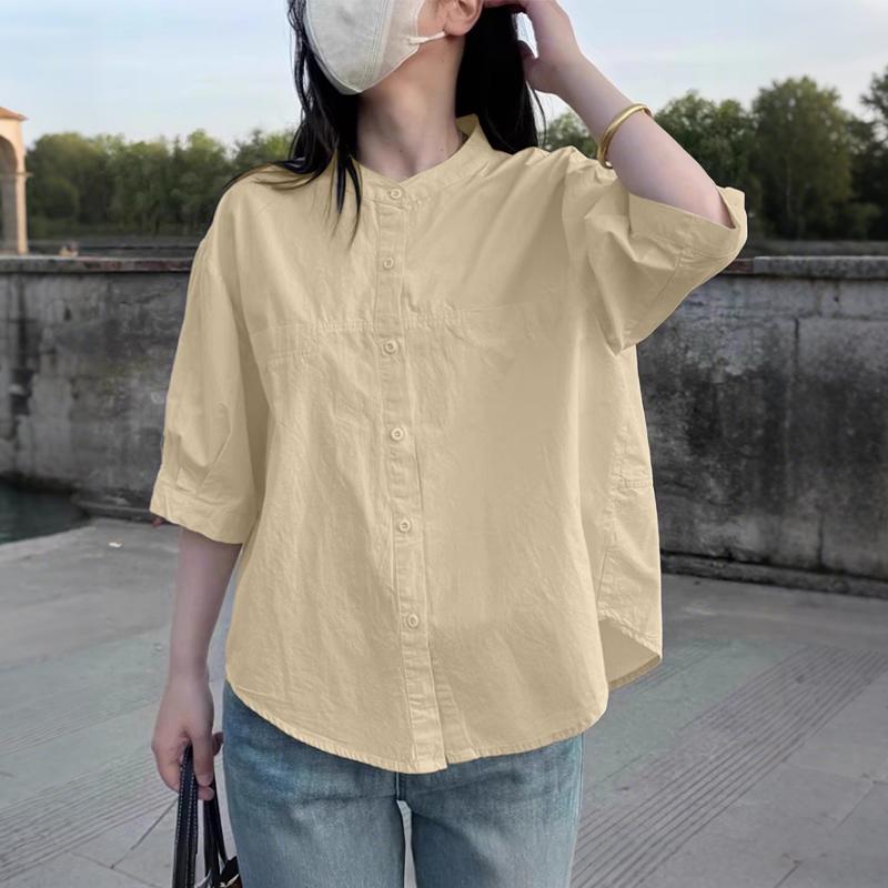 ZANZEA Women Casual Stand Collar Solid Color Half Sleeve Blouse