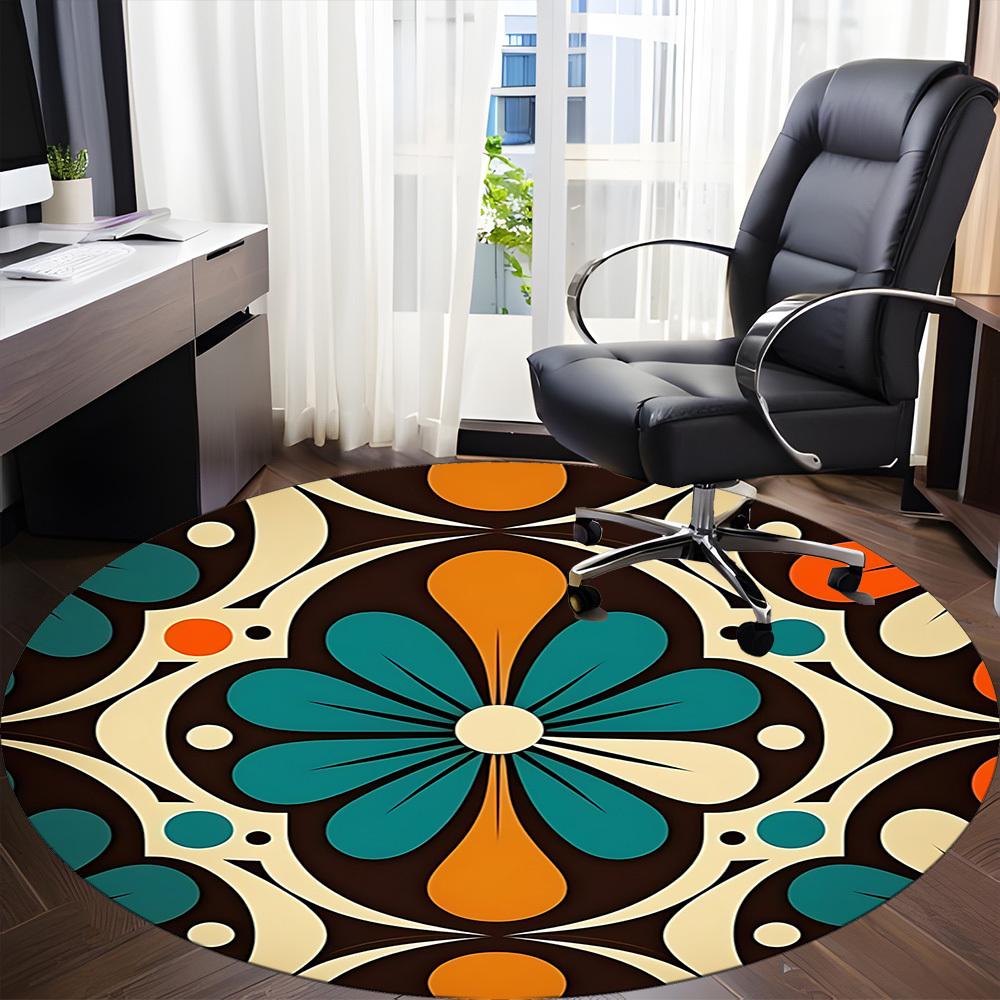 1PC Floral Pattern Office Round Area Rug, Mat Suitable For Office, Under Office Chairs Bedroom Living Room Home Decor, Room Deco