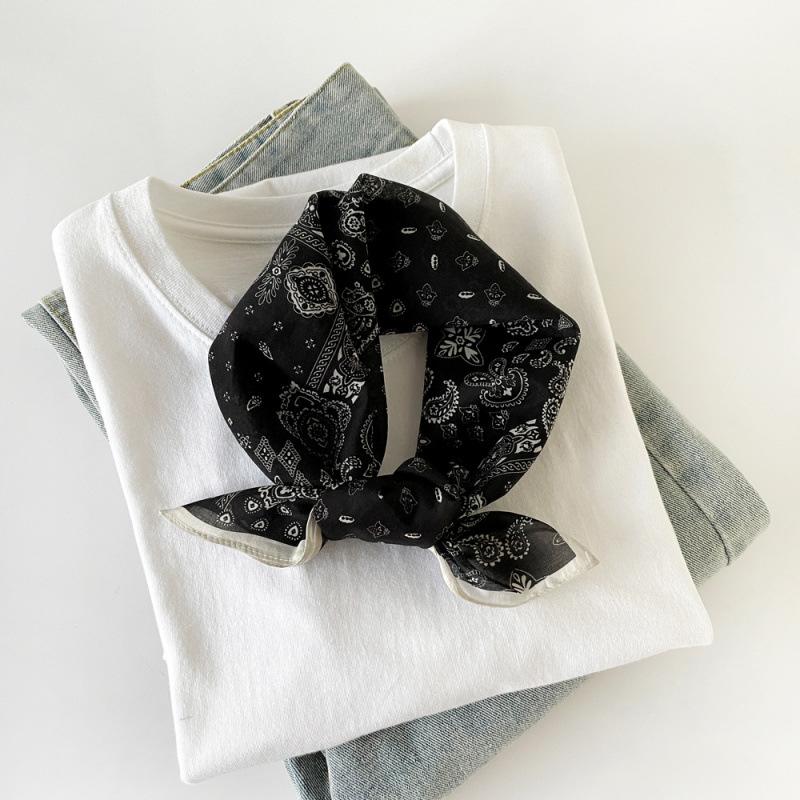Commuter Style Silk Cotton Small Square Scarf  Small Silk Scarf for Women's Spring and Summer Scarf