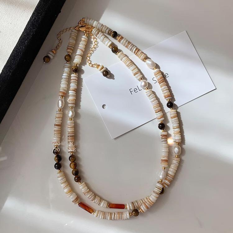

100% Natural Freshwater Pearl & Red Agate & Tiger s-eye Stone 14K Gold Filled Ladies Beads Chain Necklace For Women Gift