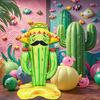 1Pcs 62inch Cactus Foil Balloons with Sombreros Vibrant Green Red Self-Sealing for Garden Beach Festive Party Decorations