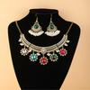 Conjunto de Colar e Brincos de Flor com Strass Estilo Étnico Retro para Mulheres