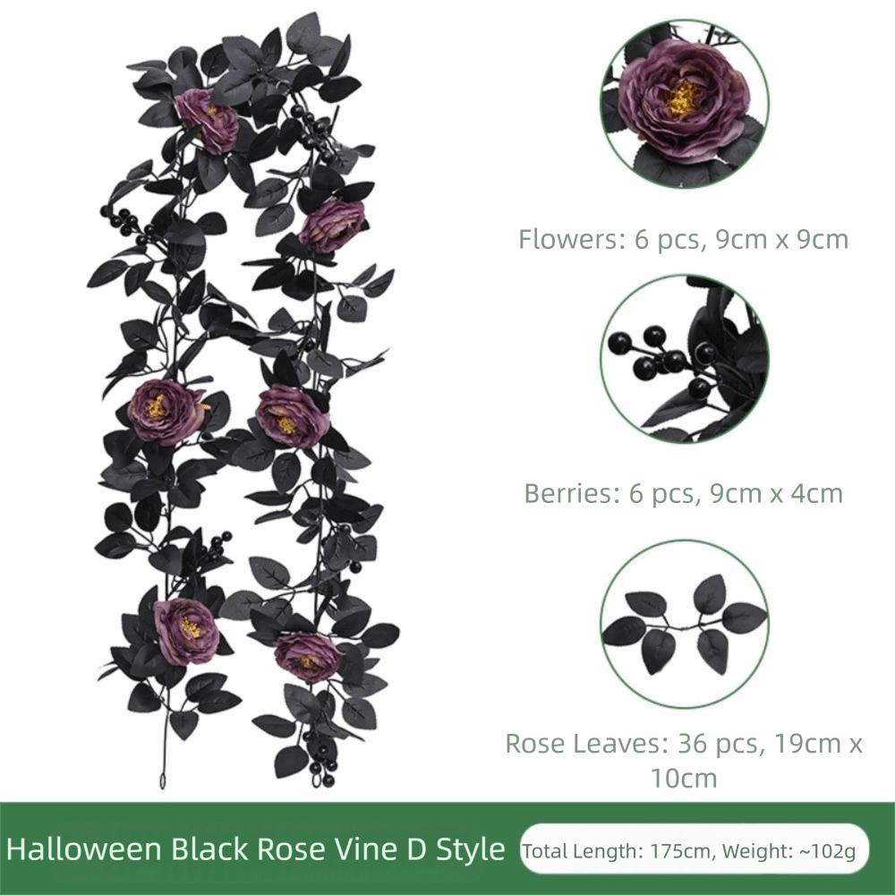 Environmental PPC Artificial Flowers Long Strip Different Sizes Simulated Rattan Black Rose Leaves Halloween Rose Leaf Vines