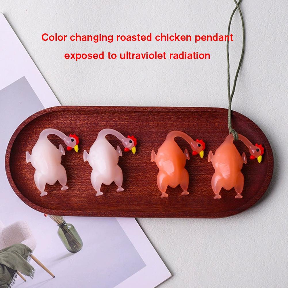 Color Changing Roast Chicken Pendant Creative Cute Decor Auto Changing Color Car Accessories Hanging Keychain Interior V8Y6