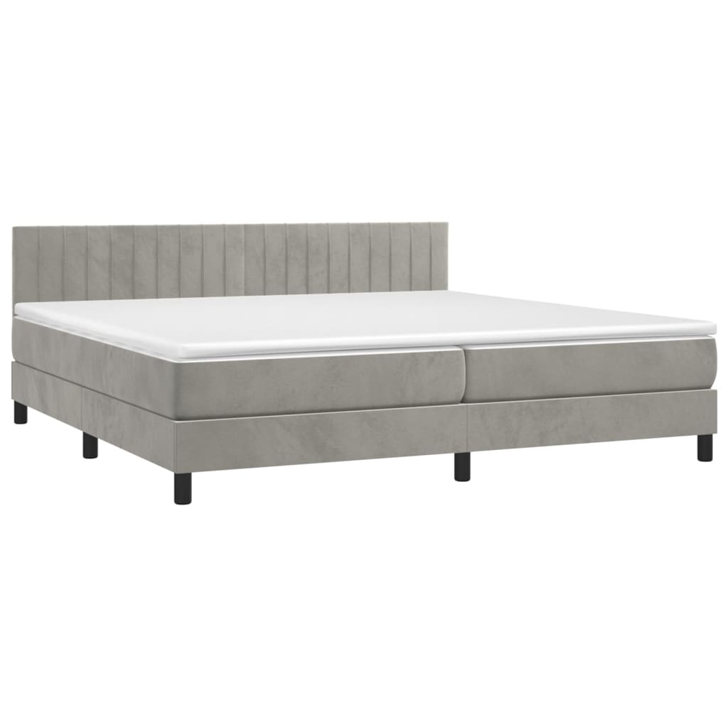 Box Spring Bed with Mattress Light Grey 200x200 cm Velvet