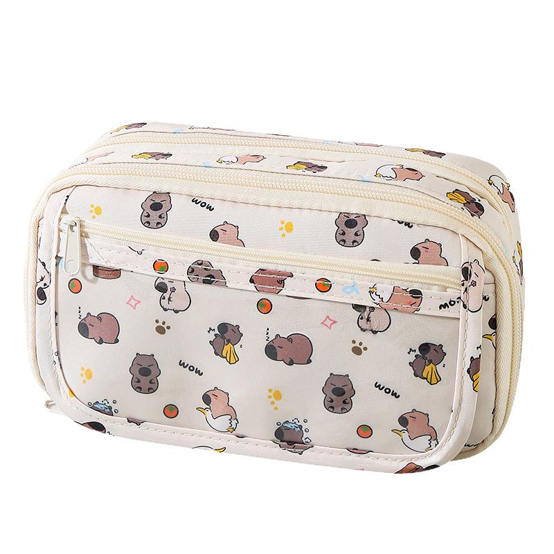 1Pcs Large Capacity Capibala Pen Bag Stationery Storage Bag High Quality Kapibara Cartoon Pencil Case With Flip Top