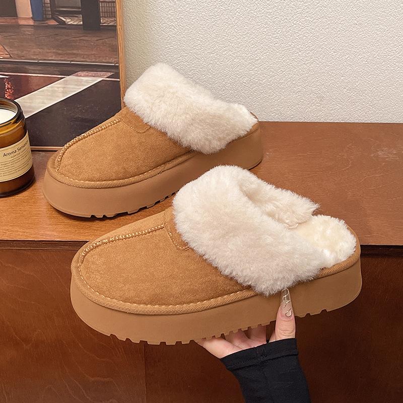 Thick bottom heightening fur integrated warm cotton slippers women's 2025 winter new fashion velvet thickened comfortable cotton mop