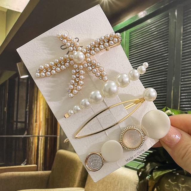 1 Set Geometric Flower Pearl Hair Clip Pin For Women Hairpins Fashion Acrylic Barrettes Hairgrips Hair Accessories Girls Jewelry