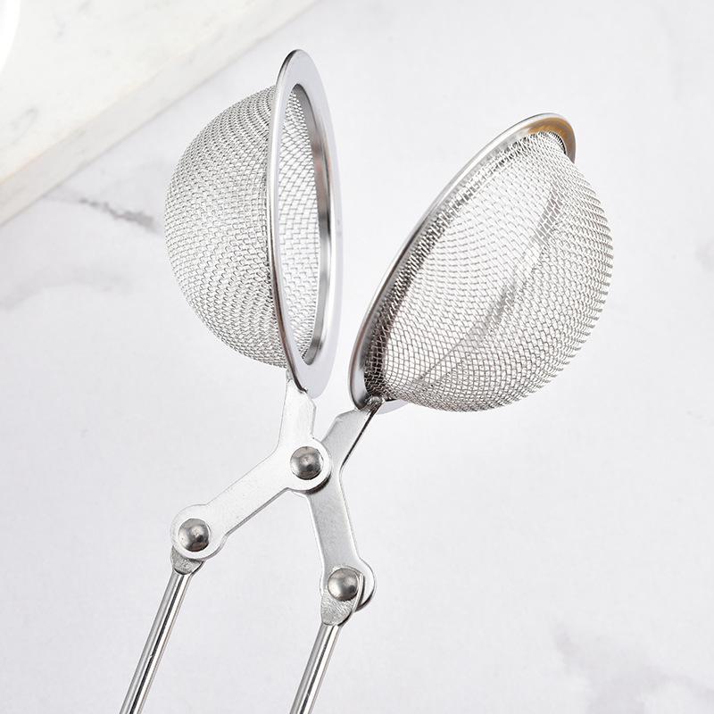 Stainless Steel Mesh Tea Ball Infuser Spoon Fine Filter Strainer For Loose Leaf Tea With Squeeze Handle Silver