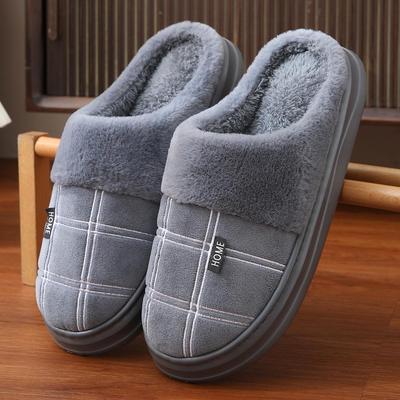 Men Home Slippers Winter Plush Male Indoor Shoes Warm Soft Non-Slip Slippers