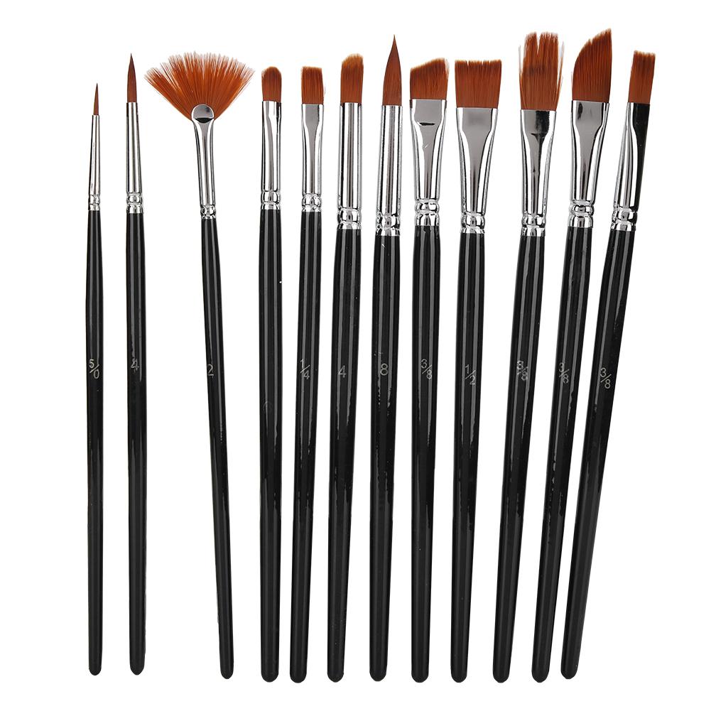 12 Pcs Painting Brush Nylon Hair Wooden Watercolor Gouache Painting Supply Kit