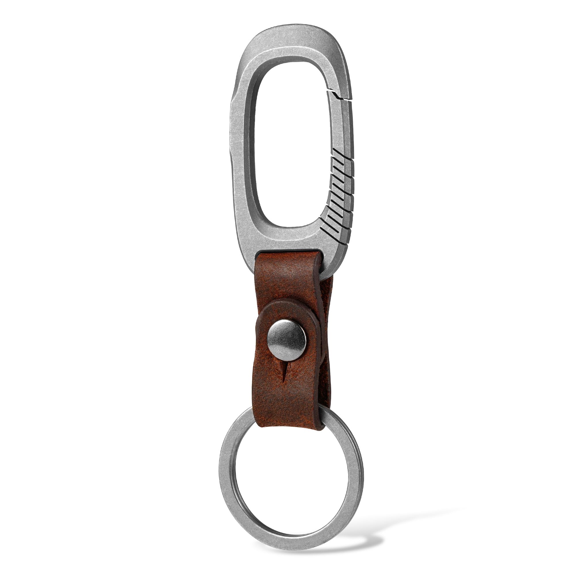 MecArmy CH18 Genuine Leather Keychain with Carabiner, Titanium Leather, Compact, Lightweight, Stylish, Belt Loop, Hanging Style, Luxury Car/Motorcycle