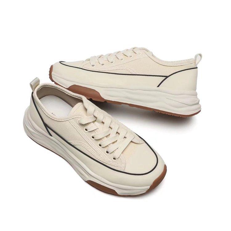 [Yushilai] 2025 spring new Hokkaido thick-soled lace-up canvas shoes for women's low-top flat-soled white shoes for women