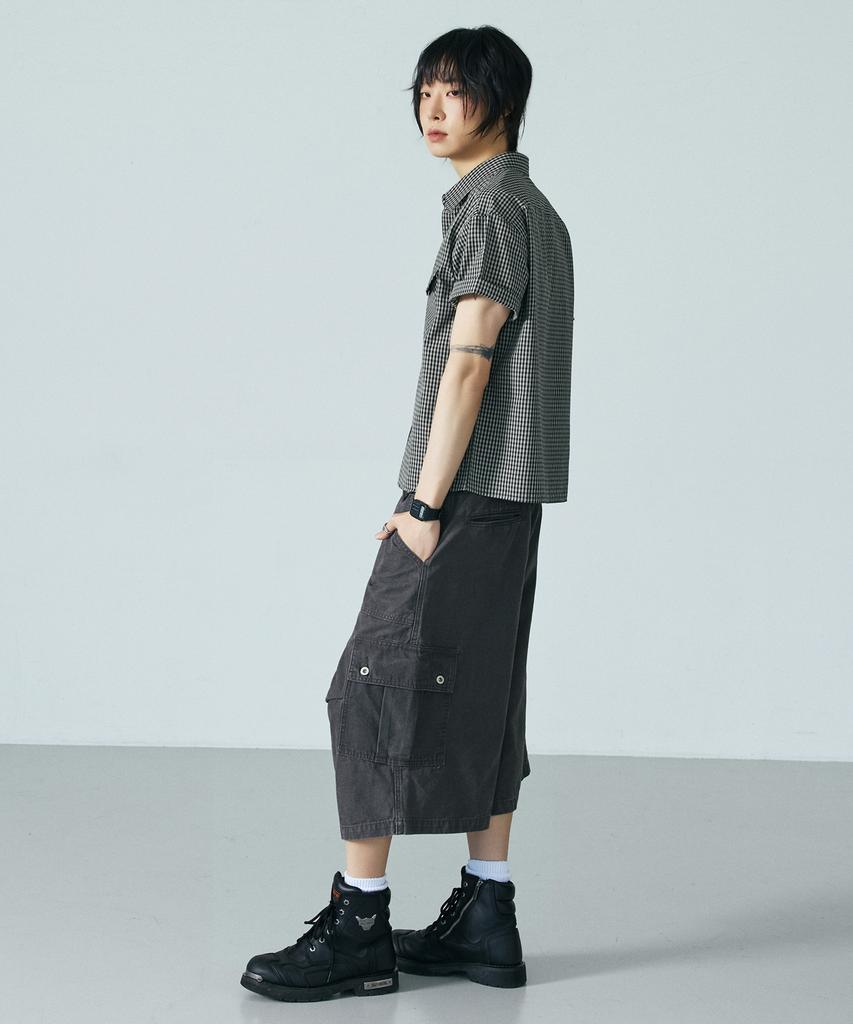 LXT Washed Cotton Wide Cargo Bermuda Pants [Charcoal]