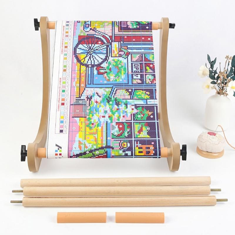 Portable Wood Embroidery Stand With Adjustment Natural Wood Sewing Frame For Home Or Travel Use