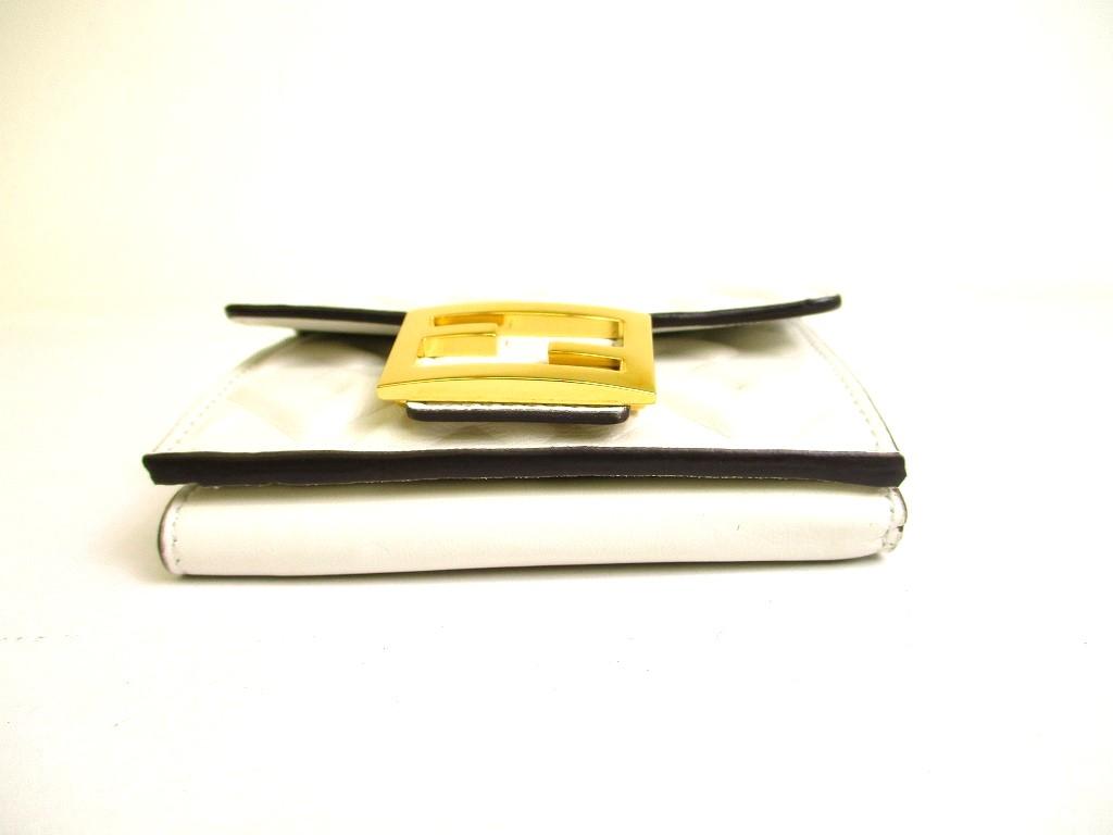 Authentic FENDI White Leather Baguette Micro Trifold Wallet Compact Wallet #9932  Refurbished
