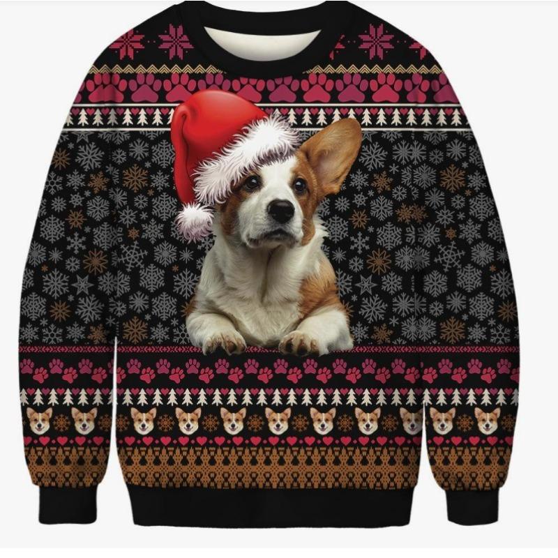 Christmas Pattern Cute Cat Dog Surroundings Autumn Winter Long Sleeved Fashionable Casual Loose Women's Pullover