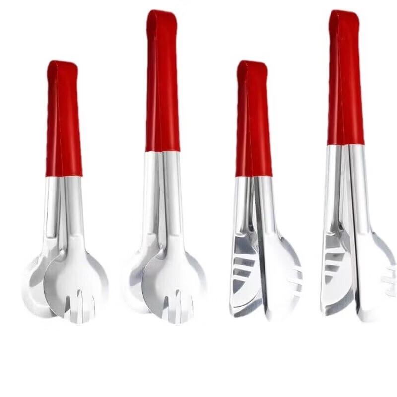 Pinces alimentaires en acier inoxydable avec embouts en silicone rouge