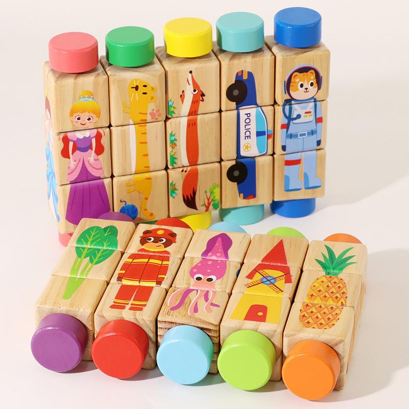 Ce Cpc Children'S Wooden Animal Rotating Puzzle Building Block Baby Early Education Animal Cognition Puzzle Educational Toy