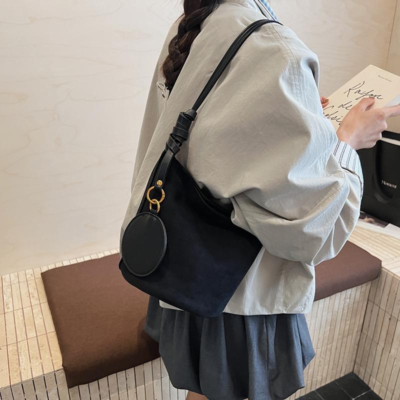 Korean niche ins suede suede surface retro bucket bag versatile shoulder messenger women tote bag