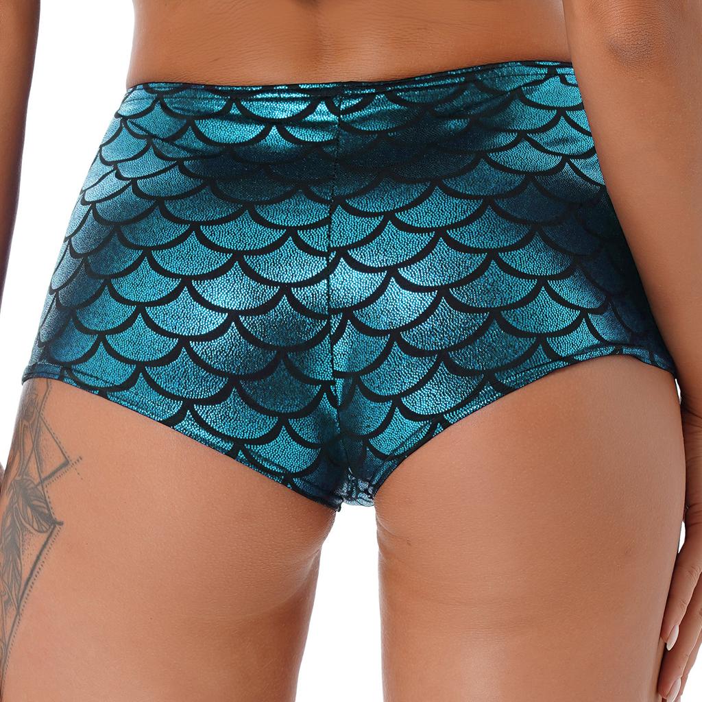 Women's Fish Scale Performance Shorts: Shiny Sequin-like Clubwear for Pole Dance, Mermaid Costume & Festive Swimwear