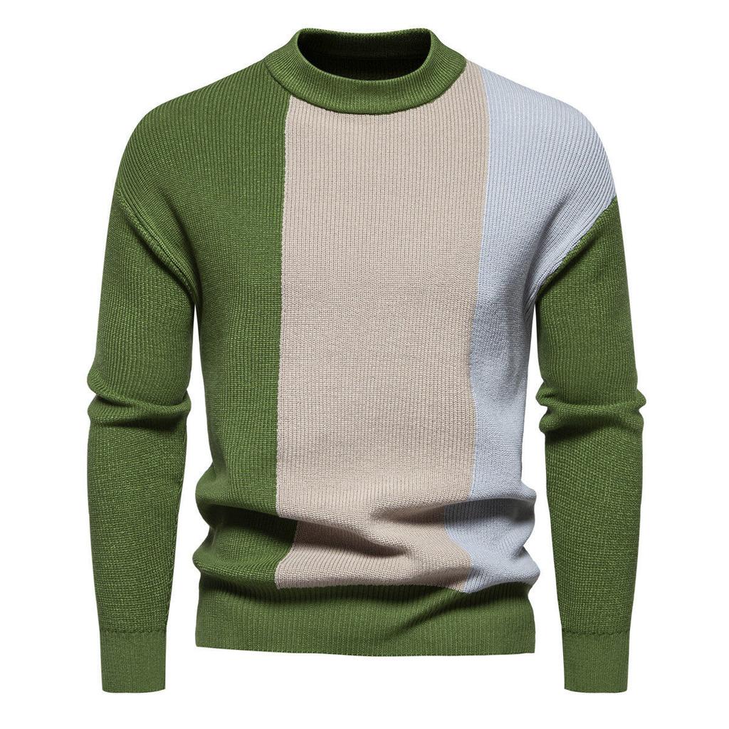 Hot Sale, Men's Fashion Personality Splicing Semi-turtleneck Thickened Sweater, Knitted Thread Hair