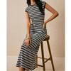 Striped Knit Dress - Imported Sleeveless Slim Fit One-Piece Midi Dress for Women