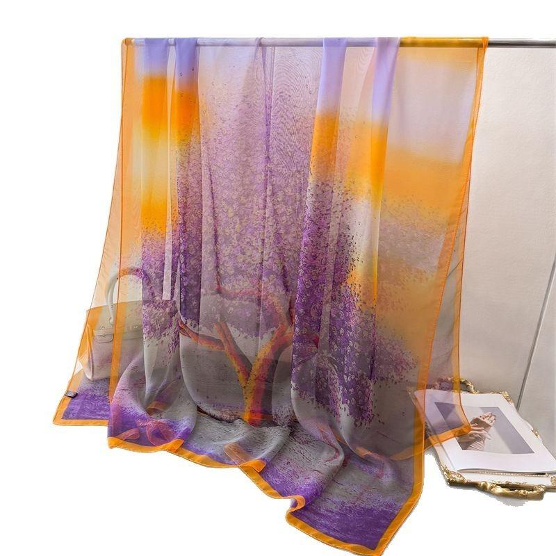 Pink petal qi encryption soft yarn printing spring and summer silk scarf large long scarf travel shawl sun protection women's scarf headscarf