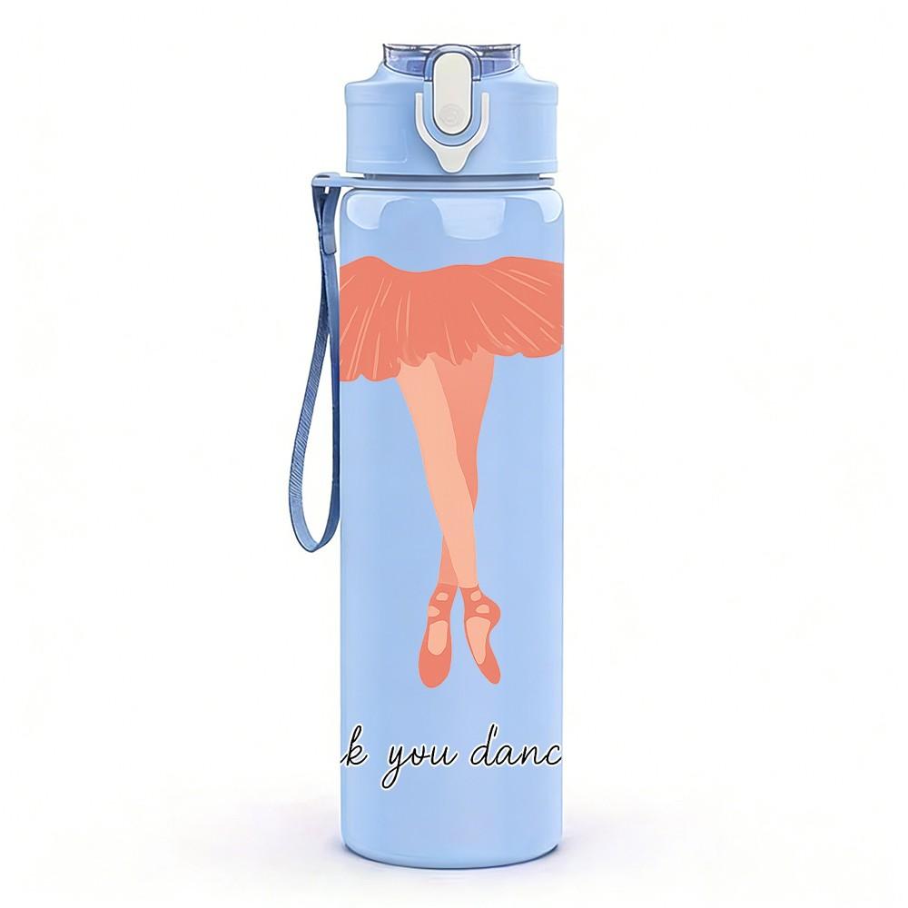 1PC Ballet Dancer Thank You Pattern 750ml Color Plastic Sports Water Bottle Leakproof Flip Straw Lid Suitable for Sports Office Home Use