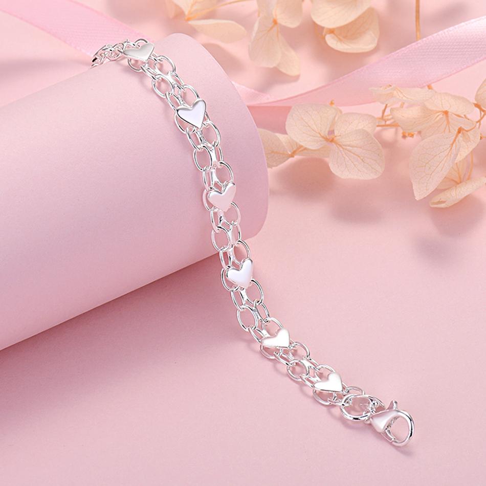 New luxury Silver Color classic heart bracelets for women lady fashion designer jewelry wedding party birthday gifts
