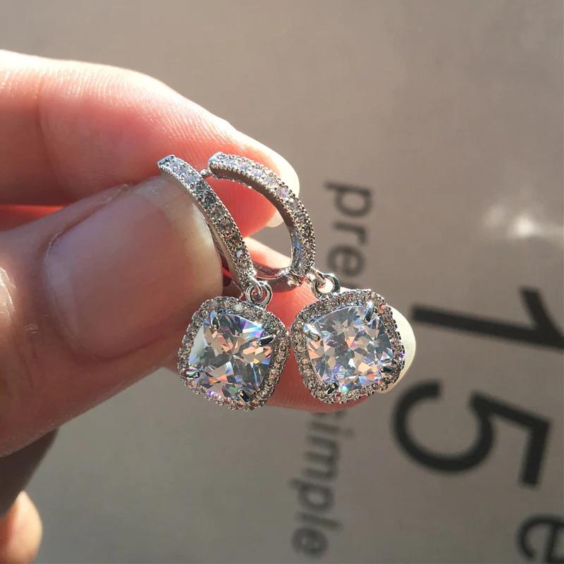 Huitan Blue/Pink/Green/White Cubic Zircon Dangle Earrings  Color Temperament Elegant Accessories for Women Fashion Jewelry