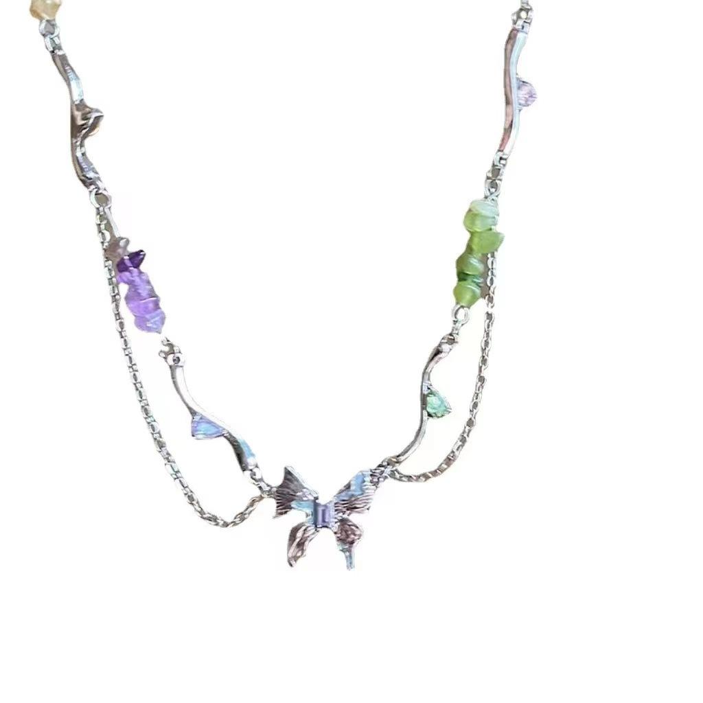 

Gravel butterfly fringed collarbone chain women s summer new sweet and cool spice girl style necklace personalized accessories trend