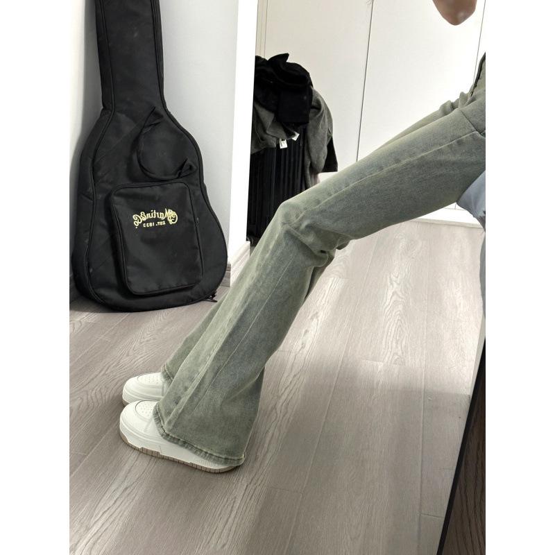 

Ретро Синие Джинсы Микро-клеш с Завышенной Талией – Женские 2024 Острый Девушка Эластичные Утягивающие Брюки в Пол L