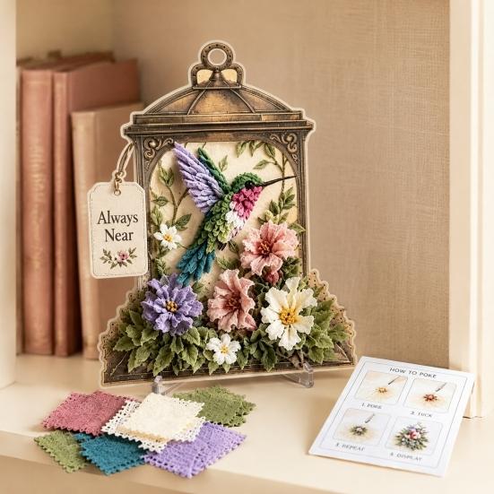 Dekorative Laterne Bastelset 3D Stoff-Poke-Art, DIY Vogel-Erinnerung Blumen-Set und Muster, Punch Needle Set für Erwachsene, Haus Tisch Kaminsims Dekoration