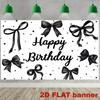 2D Minimalist Black Bow Backdrop - Monochrome Ribbon Banner for Modern Birthday Photoshoot
