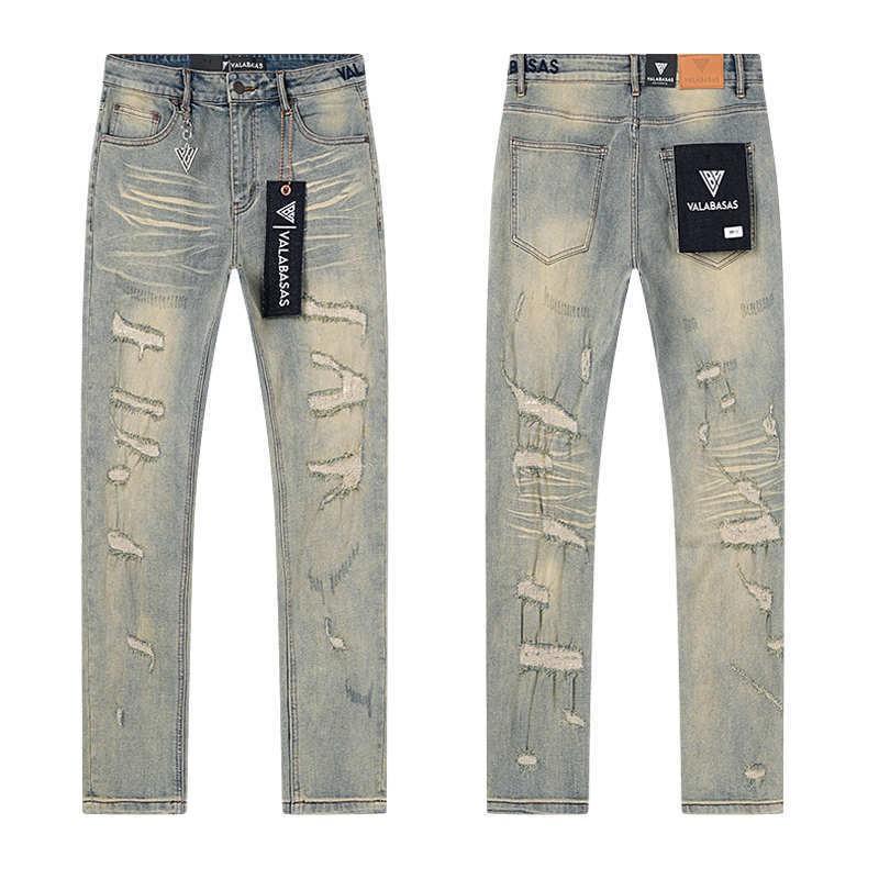 Valabasas Stil '' Retro Distressed Gewaschene Stretch Schlagjeans Herren Damen Streetwear Freizeit Hosen