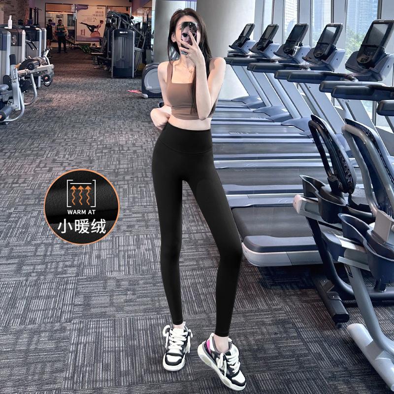 2026 new thin velvet yoga pants women s spring wear thin belly leggings high waist hip lift seamless fitness pants S