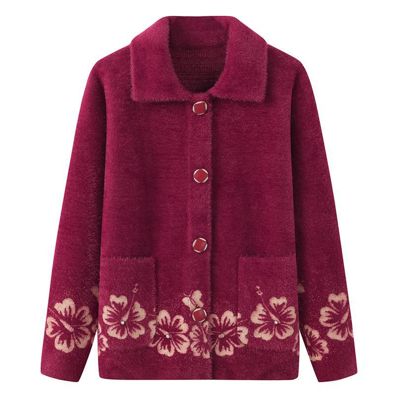 Kurtka kardiganowa damska jesień zima duży rozmiar babciny sweter z imitacji norek aksamitny sweterek kardigan damski matka