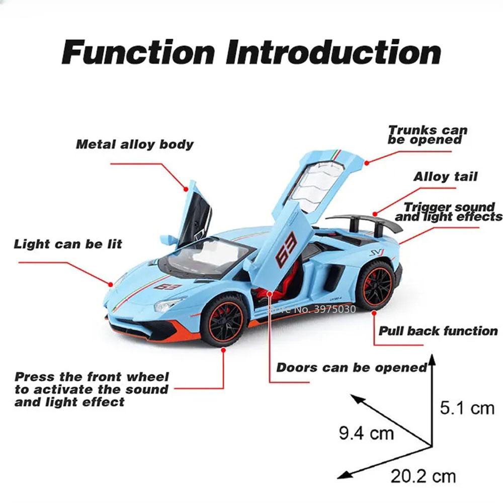 1/22 litý model sportovního vozu Lamborghini LP780-4 se zvukovým světlem, simulační hračka, vozidla, dárky pro děti k narozeninám
