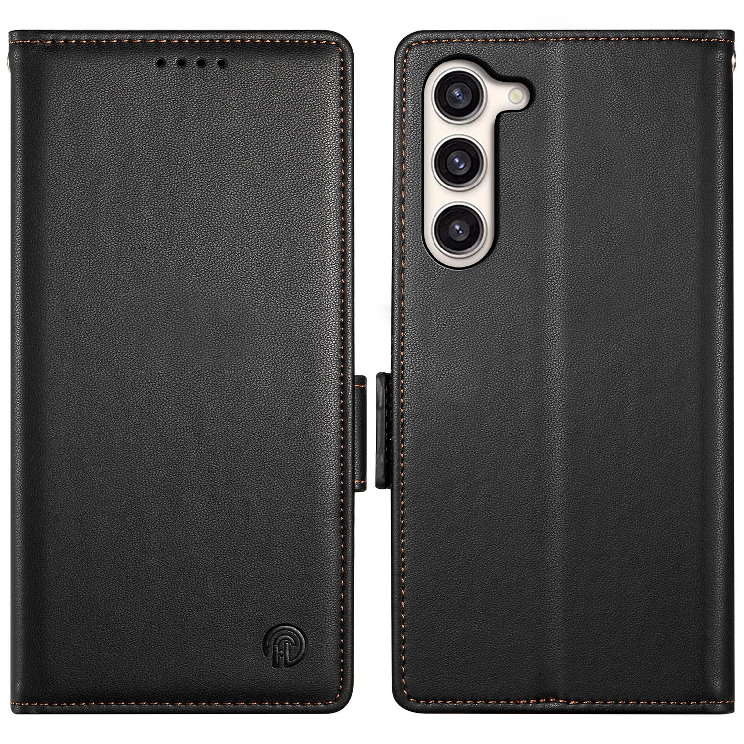 

DF-010 For Samsung Galaxy S23+ Case PU Leather Shockproof Cell Phone Cover with Wallet Black