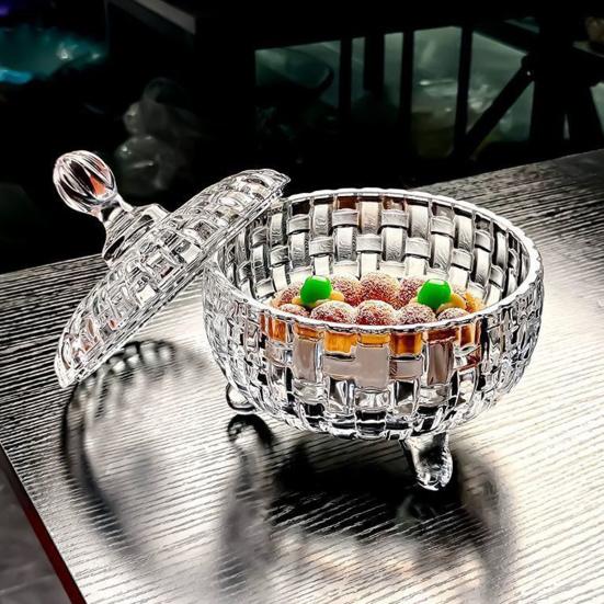 Large Glass Candy Dish with Lid Hand Painted Colorful Candy Jar Decorative Jewelry Box Wedding Buffet Biscuit Container for Cookies Nuts Chocolates