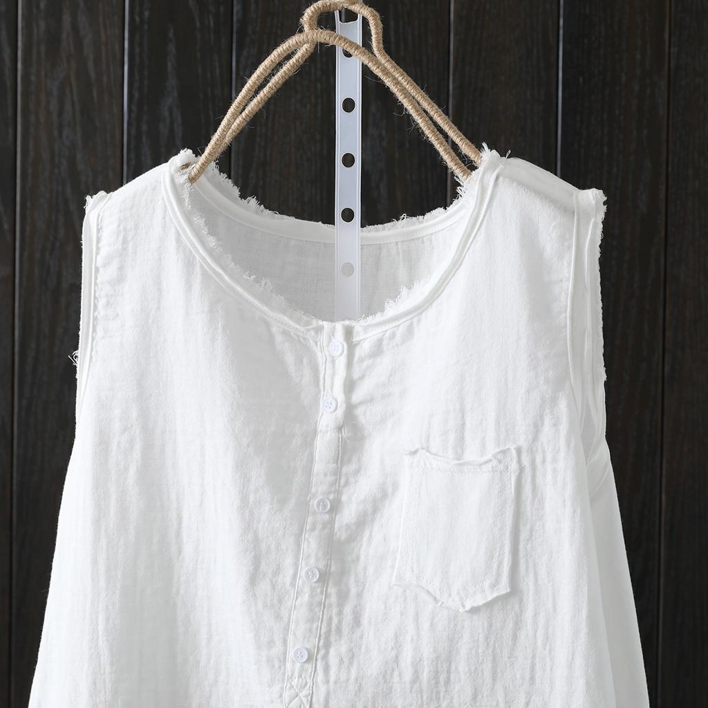 Women's Cotton Tank Tops Japan Fashion Summer Sleeveless Loose T-Shirts Tops Mori Girl Casual Button Down Shirts